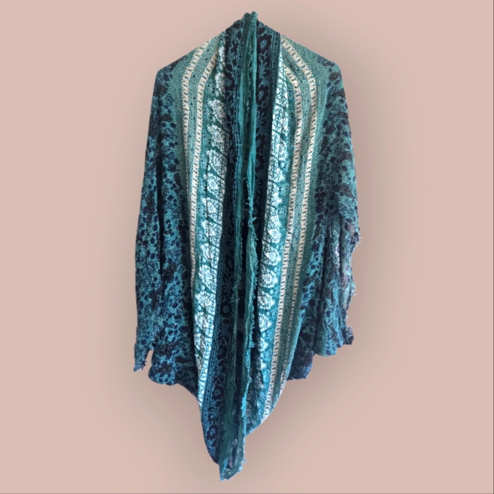 Teal and White Patterned Shawl/bathing Suit Cover AMERICAN EAGLE ONE SIZE